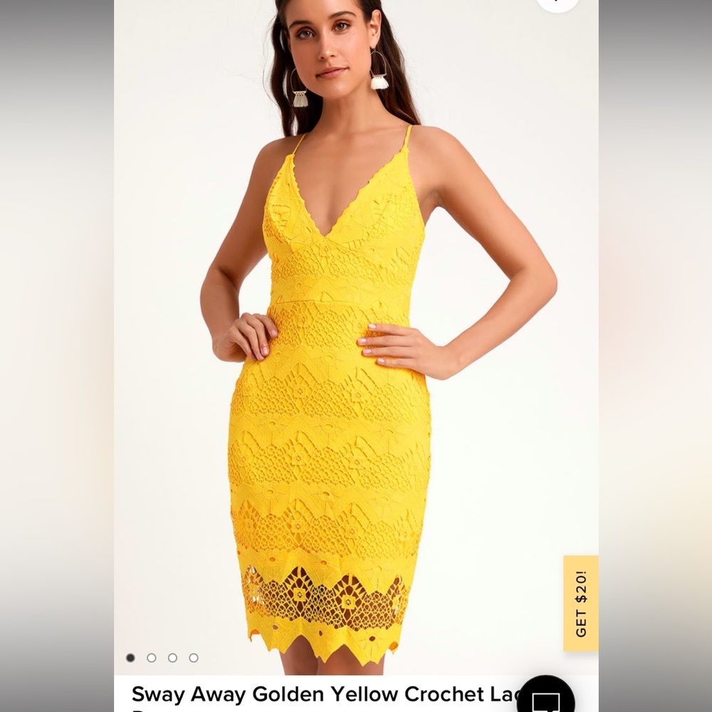 Lulus sway away golden yellow crochet lace dress